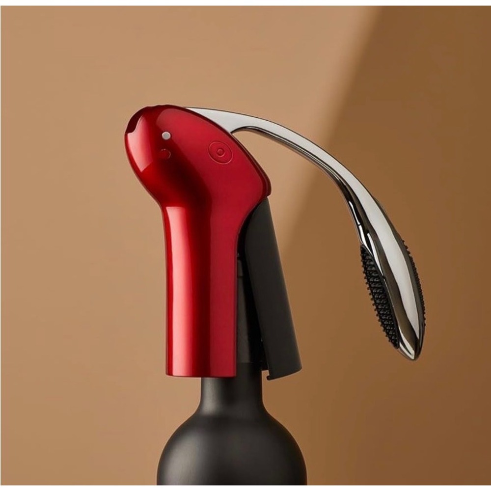 Rabbit Vertical Lever Corkscrew Wine Opener Red Chrome with Foil Cutter and Base
